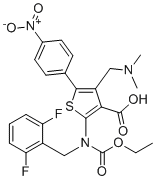 CAS # 1589503-95-6, 2-[[(2,6-Difluorophenyl)methyl](ethoxycarbonyl)amino]-4-[(dimethylamino)methyl]-5-(4-nitrophenyl)-3-Thiophenecarboxylic acid