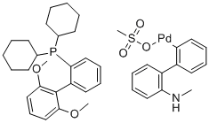 structure of CAS# 1599466-87-1, (SP-4-3)-[二环己基(2',6'-二甲氧基[1,1'-联苯]-2-基)膦-κP](甲烷磺酸基-κO)[2'-(甲基氨基-κN)[1,1'-联苯]-2-基-κC]-钯