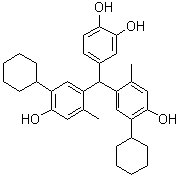 CAS # 160545-17-5, 4-[Bis(5-cyclohexyl-4-hydroxy-2-methylphenyl)methyl]-1,2-benzenediol, 4,4'-[(3,4-Dihydroxyphenyl)methylene]bis(2-cyclohexyl-5-methylphenol)