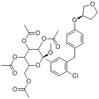 CAS # 1620758-21-5, Empagliflozin Impurity 6, Empagliflozin Tetraacetoxy,(2S)-6-(Acetoxymethyl)-2-(4-chloro-3-(4-(((R)-tetrahydrofuran-3-yl)oxy)benzyl)phenyl)-2-methoxytetrahydro-2H-pyran-3,4,5-triyl triacetate