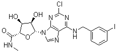 structure of CAS# 163042-96-4, 1-[2-Chloro-6-[[(3-iodophenyl)methyl]amino]-9H-purin-9-yl]-1-deoxy-N-methyl-beta-D-ribofuranuronamide