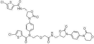 structure of CAS# 1632463-24-1, 5-氯-N-[4-[(5S)-5-[[[(5-氯-2-噻吩基)羰基]氨基]甲基]-2-氧代-3-恶唑烷基]苯基]-N-[2-[2-氧代-2-[[[(5S)-2-氧代-3-[4-(3-氧代-4-吗啉基)苯基]-5-恶唑烷基]甲基]氨基]乙氧基]乙基]-2-噻吩甲酰胺