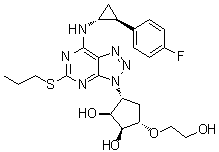 CAS # 1643378-47-5, (1S,2S,3R,5S)-3-[7-[[(1R,2S)-2-(4-Fluorophenyl)cyclopropyl]amino]-5-(propylthio)-3H-1,2,3-triazolo[4,5-d]pyrimidin-3-yl]-5-(2-hydroxyethoxy)-1,2-cyclopentanediol