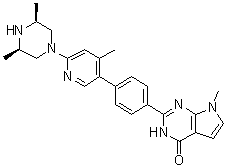 structure of CAS# 1645286-75-4, rel-2-[4-[6-[(3R,5S)-3,5-二甲基-1-哌嗪基]-4-甲基-3-吡啶基]苯基]-3,7-二氢-7-甲基-4H-吡咯并[2,3-d]嘧啶-4-酮