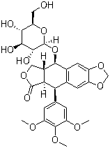 CAS # 16481-54-2, Podophyllotoxin 4-O-glucoside, Podophyllotoxin 7'-O-beta-D-glucopyranoside, (5R,5aR,8aR,9R)-9-(beta-D-Glucopyranosyloxy)-5,8,8a,9-tetrahydro-5-(3,4,5-trimethoxyphenyl)-furo[3',4':6,7]naphtho[2,3-d]-1,3-dioxol-6(5aH)-one