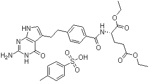 structure of CAS# 165049-28-5, N-[4-[2-(2-Amino-4,7-dihydro-4-oxo-3H-pyrrolo[2,3-d]pyrimidin-5-yl)ethyl]benzoyl]-L-glutamic acid 1,5-diethyl ester 4-methylbenzenesulfonate