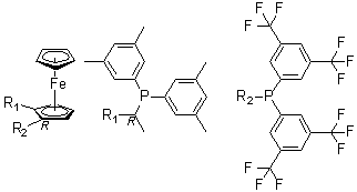 CAS 登录号：166172-63-0, (1R)-1-[二[3,5-二(三氟甲基)苯基]膦基]-2-[(1R)-1-[二(3,5-二甲基苯基)膦基]乙基]二茂铁