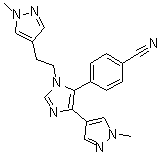 structure of CAS# 1665195-94-7, 4-[4-(1-甲基-1H-吡唑-4-基)-1-[2-(1-甲基-1H-吡唑-4-基)乙基]-1H-咪唑-5-基]苯甲腈