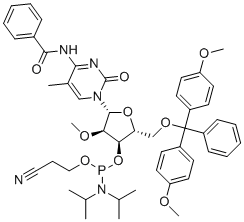 structure of CAS# 166593-57-3, 5'-O-DMT-N4-苯甲酰基-5-甲基-2'-O-甲基胞苷3'-CE氨基亚磷酸酯