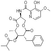 CAS # 167173-85-5, Antibiotic UK 2A, (+)-UK-2A, (3S,6S,7R,8R)-3-[[(3-Hydroxy-4-methoxy-2-pyridinyl)carbonyl]amino]-6-methyl-4,9-dioxo-8-(phenylmethyl)-1,5-dioxonan-7-yl 2-methylpropanoate