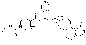 CAS 登录号：1673575-90-0, 3,3-二氟-4-[[[(1S)-3-[(3-外型)-3-[3-甲基-5-(1-甲基乙基)-4H-1,2,4-三唑-4-基]-8-氮杂双环[3.2.1]辛烷-8-基]-1-苯基丙基]氨基]羰基]-1-哌啶羧酸叔丁酯
