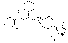 CAS 登录号：1673575-95-5, 3,3-二氟-N-[(1S)-3-[(3-外型)-3-[3-甲基-5-(1-甲基乙基)-4H-1,2,4-三唑-4-基]-8-氮杂双环[3.2.1]辛烷-8-基]-1-苯基丙基]-4-哌啶甲酰胺