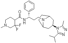 CAS 登录号：1673575-99-9, 3,3-二氟-1-甲基-N-[(1S)-3-[(3-外型)-3-[3-甲基-5-(1-甲基乙基)-4H-1,2,4-三唑-4-基]-8-氮杂双环[3.2.1]辛烷-8-基]-1-苯基丙基]-4-哌啶甲酰胺