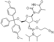 CAS # 168611-18-5, (S)-5'-O-[Bis(4-methoxyphenyl)phenylmethyl]-5-methyl-2'-O-methyl-Uridine 3'-[2-cyanoethyl bis(1-methylethyl)phosphoramidite]