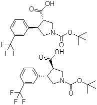 structure of CAS# 169248-97-9, 反式-4-[3-(三氟甲基)苯基]-1,3-吡咯烷二羧酸 1-叔丁酯