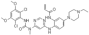 structure of CAS# 1702259-66-2, N-[2-[[6-[[[(2,6-二氯-3,5-二甲氧基苯基)氨基]羰基]甲基氨基]-4-嘧啶基]氨基]-5-(4-乙基-1-哌嗪基)苯基]-2-丙烯酰胺