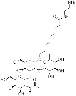 CAS # 170298-33-6, 9-[[O-2-(Acetylamino)-2-deoxy-alpha-D-galactopyranosyl-(1→3)-O-[6-deoxy-alpha-L-galactopyranosyl-(1→2)]-alpha-D-galactopyranosyl]oxy]-N-(2-aminoethyl)nonanamide