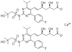 CAS 登录号：1714147-47-3, (3R,5S,6E)-7-[4-(4-氟苯基)-2-[[(2-羟基-2-甲基丙基)磺酰基]甲基氨基]-6-(1-甲基乙基)-5-嘧啶基]-3,5-二羟基-6-庚烯酸钙盐