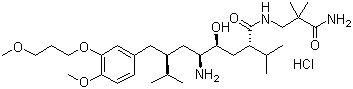 CAS 登录号：173399-03-6, (2S,4S,5S,7S)-7-(3-(3-甲氧基丙氧基)-4-甲氧基苄基)-5-氨基-N-(2-氨基甲酰基-2-甲基丙基)-4-羟基-2-异丙基-8-甲基壬酰胺盐酸盐