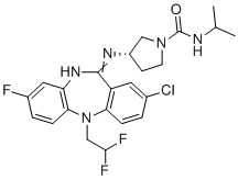 structure of CAS# 1783816-74-9, (S)-3-((2-氯-5-(2,2-二氟乙基)-8-氟-5H-二苯并[b,e][1,4]二氮杂卓-11-基)氨基)-N-异丙基吡咯烷-1-甲酰胺