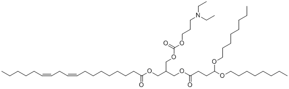 CAS # 1799316-64-5, (9Z,12Z)-3-((4,4-Bis(octyloxy)butanoyl)oxy)-2-((((3-(diethylamino)propoxy)carbonyl)oxy)methyl)propyl octadeca-9,12-dienoate, CCD Lipid01, [2-[3-(diethylamino)propoxycarbonyloxymethyl]-3-(4,4-dioctoxybutanoyloxy)propyl] (9Z,12Z)-octadeca-9,12-dienoate