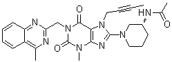 CAS # 1803079-49-3, N-[(3R)-1-[7-(2-Butyn-1-yl)-2,3,6,7-tetrahydro-3-methyl-1-[(4-methyl-2-quinazolinyl)methyl]-2,6-dioxo-1H-purin-8-yl]-3-piperidinyl]acetamide