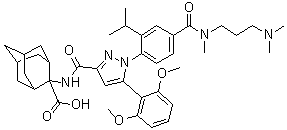 structure of CAS# 184162-64-9, 2-[[[5-(2,6-Dimethoxyphenyl)-1-[4-[[[3-(dimethylamino)propyl]methylamino]carbonyl]-2-(1-methylethyl)phenyl]-1H-pyrazol-3-yl]carbonyl]amino]tricyclo[3.3.1.1��3,7��]decane-2-carboxylic acid