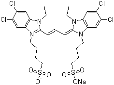 CAS 登录号：18462-64-1, 5,6-二氯-2-[[5,6-二氯-1-乙基-3-(4-磺酸基丁基)苯并咪唑-2-亚基]]丙烯基]-1-乙基-3-(4-磺酸基丁基)苯并咪唑鎓内盐钠盐
