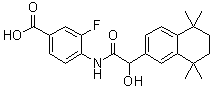 structure of CAS# 185629-22-5, 3-氟-4-[[2-羟基-2-(5,6,7,8-四氢-5,5,8,8-四甲基-2-萘基)乙酰基]氨基]苯甲酸