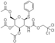 structure of CAS# 187022-49-7, 苯基 2-脱氧-1-硫代-2-[[(2,2,2-三氯乙氧基)羰基]氨基]-beta-D-吡喃葡萄糖苷 3,4,6-三乙酸酯