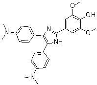 CAS # 1886-13-1, 4-[4,5-Bis[4-(dimethylamino)phenyl]-1H-imidazol-2-yl]-2,6-dimethoxyphenol, 2-(3,5-Dimethoxy-4-hydroxyphenyl)-4,5-bis(4-dimethylamino)phenyl)imidazole
