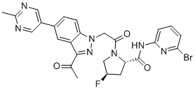 structure of CAS# 1903768-17-1, (2S,4R)-1-[2-[3-乙酰基-5-(2-甲基-5-嘧啶基)-1H-吲唑-1-基]乙酰基]-N-(6-溴-2-吡啶基)-4-氟-2-吡咯烷甲酰胺
