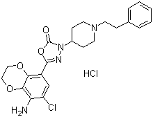 CAS # 191023-43-5, 5-(8-Amino-7-chloro-2,3-dihydro-1,4-benzodioxin-5-yl)-3-[1-(2-phenylethyl)piperidin-4-yl]-1,3,4-oxadiazol-2(3H)-one hydrochloride