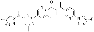 N-[(1S)-1-[6-(4-Fluoro-1H-pyrazol-1-yl)-3-pyridinyl]ethyl]-3-methyl-5-[4-methyl-6-[(5-methyl-1H-pyrazol-3-yl)amino]-2-pyrimidinyl]-2-pyridinecarboxamide molecular structure (CAS 1980023-80-0)