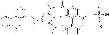 structure of CAS# 1980785-05-4, Methanesulfonato(Di-tert-butyl(2',4',6'-triisopropyl-3,6-dimethoxybiphenyl-2-yl)phosphine)(2'-methylamino-1,1'-biphenyl-2-yl)palladium(II)