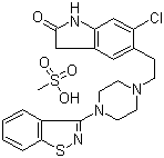 CAS 登录号：199191-69-0, 甲磺酸齐拉西酮, 5-(2-(4-(1,2-苯并异噻唑-3-基)-1-哌嗪基)乙基)-6-氯-1,3-二氢-2(1H)-吲哚-2-酮甲磺酸盐