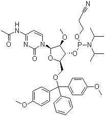 structure of CAS# 199593-09-4, N-乙酰基-5'-O-(4,4-二甲氧基三苯甲基)-2'-O-甲基胞苷-3'-(2-氰基乙基-N,N-二异丙基)亚磷酰胺