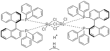 Dimethylammonium dichlorotri(mu-chloro)bis[(R)-(+)-2,2'-bis(diphenylphosphino)-1,1'-binaphthyl]diruthenate(II) molecular structure (CAS 199684-47-4)