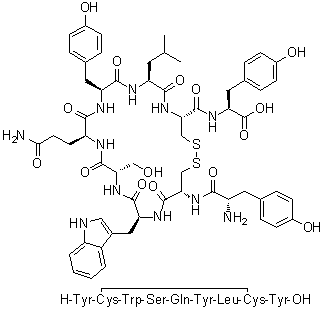 structure of CAS# 199999-60-5, L-Tyrosyl-L-cysteinyl-L-tryptophyl-L-seryl-L-glutaminyl-L-tyrosyl-L-leucyl-L-cysteinyl-L-tyrosine cyclic (2→8)-disulfide