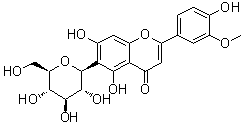 CAS # 20013-23-4, Isoorientin 3'-methyl ether, 6-beta-D-Glucopyranosyl-5,7-dihydroxy-2-(4-hydroxy-3-methoxyphenyl)-4H-1-benzopyran-4-one, Isoorientin 3'-O-methyl ether