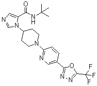 CAS # 2012607-27-9, N-(1,1-Dimethylethyl)-1-[1-[5-[5-(trifluoromethyl)-1,3,4-oxadiazol-2-yl]-2-pyridinyl]-4-piperidinyl]-1H-imidazole-5-carboxamide, WNK 463