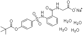 CAS # 201677-61-4, Sivelestat sodium, Sivelestat sodium hydrate, N-[2-[[[4-(2,2-Dimethyl-1-oxopropoxy)phenyl]sulfonyl]amino]benzoyl]-(S)-glycine monosodium salt tetrahydrate