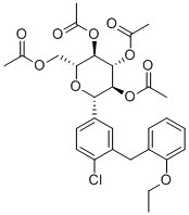 CAS # 2040305-09-5, Dapagliflozin Impurity 21, (2R,3R,4R,5S,6S)-2-(acetoxymethyl)-6-(4-chloro-3-(2-ethoxybenzyl)phenyl)tetrahydro-2H-pyran-3,4,5-triyl triacetate
