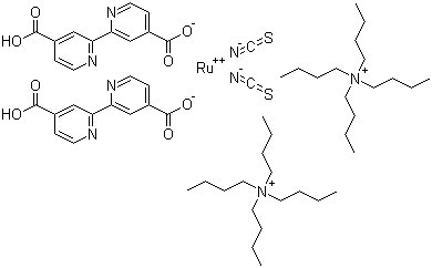 structure of CAS# 207347-46-4, 二(四丁基铵) 顺式-双(异硫氰基)双(2,2'-联吡啶-4,4'-二羧酸)钌(II)