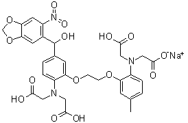 CAS # 208709-26-6, N-[2-[2-[2-[Bis(carboxymethyl)amino]-5-[hydroxy(6-nitro-1,3-benzodioxol-5-yl)methyl]phenoxy]ethoxy]-4-methylphenyl]-N-(carboxymethyl)glycine sodium salt