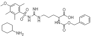 structure of CAS# 210557-94-1, N5-[亚氨基[[(4-甲氧基-2,3,6-三甲基苯基l)磺酰基]氨基]甲基]-N2-[苄氧羰基]-D-鸟氨酸环己基铵盐