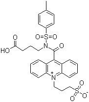 structure of CAS# 211106-69-3, 10-(3-Sulfopropyl)-N-tosyl-N-(3-carboxypropyl)acridinium-9-carboxamide
