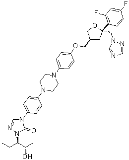 CAS 登录号：213381-04-5, 1,4-脱水-2,3,5-三脱氧-4-C-(2,4-二氟苯基)-2-[[4-[4-[4-[1-[(1R,2S)-1-乙基-2-羟基丙基]-1,5-二氢-5-氧代-4H-1,2,4-三唑-4-基]苯基]-1-哌嗪基]苯氧基]甲基]-5-(1H-1,2,4-三唑-1-基)-D-赤式-戊糖醇