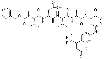 CAS # 219138-08-6, N-[(Phenylmethoxy)carbonyl]-L-valyl-L-alpha-aspartyl-L-valyl-L-alanyl-N-[2-oxo-4-(trifluoromethyl)-2H-1-benzopyran-7-yl]-L-alpha-asparagine