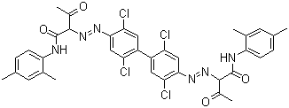 CAS # 22094-93-5, Pigment Yellow 81, 2,2'-[(2,2',5,5'-Tetrachloro[1,1'-biphenyl]-4,4'-diyl)bis(azo)]bis[N-(2,4-dimethylphenyl)-3-oxo-butanamide], 2,2''-[(2,2',5,5'-Tetrachloro-4,4'-biphenylylene)bis(azo)]bis-2',4'-acetoacetoxylidide, C.I. 21127